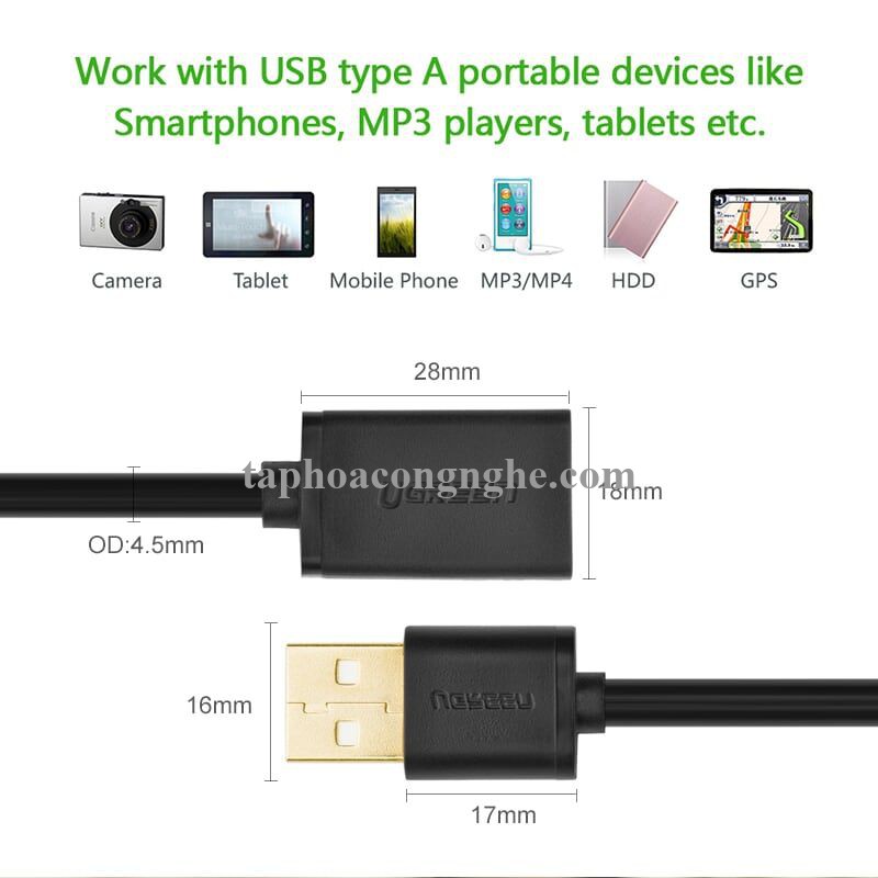 Ugreen 10886 0.5M màu Đen Cáp tín hiệu nối dài USB 2.0 lõi thuần đồng dáng dẹt US103 30010886